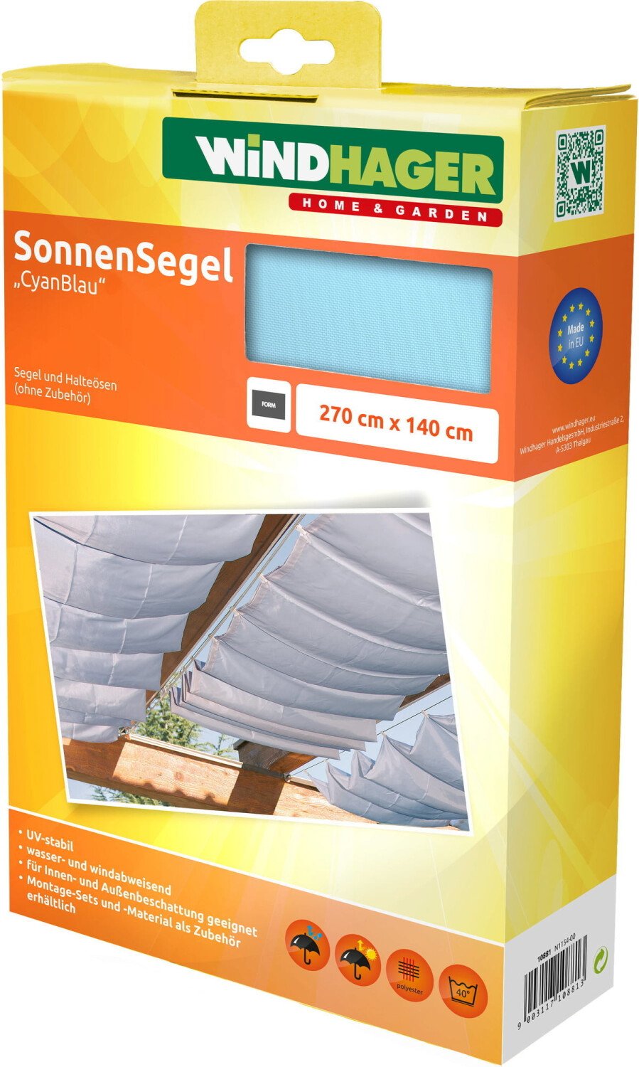 Protections solaires extérieures Windhager Voile solaire 270 x 140 cmbleu cyan